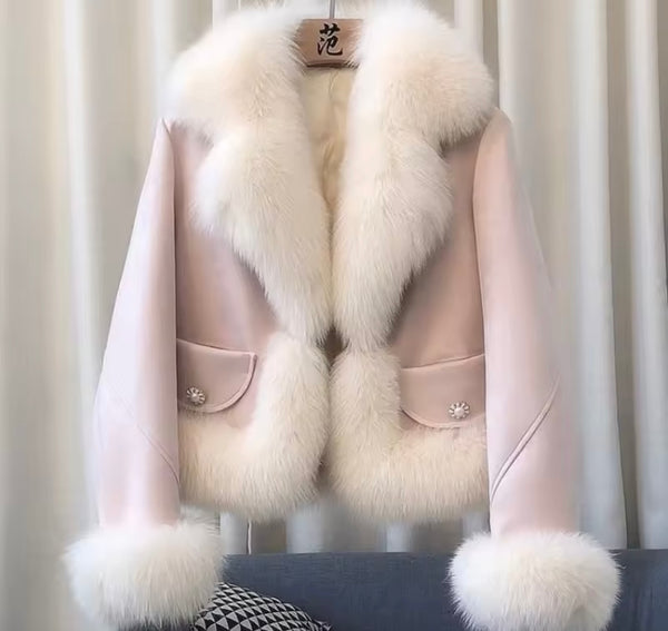 Women Fashion Faux Fur Suede Jacket