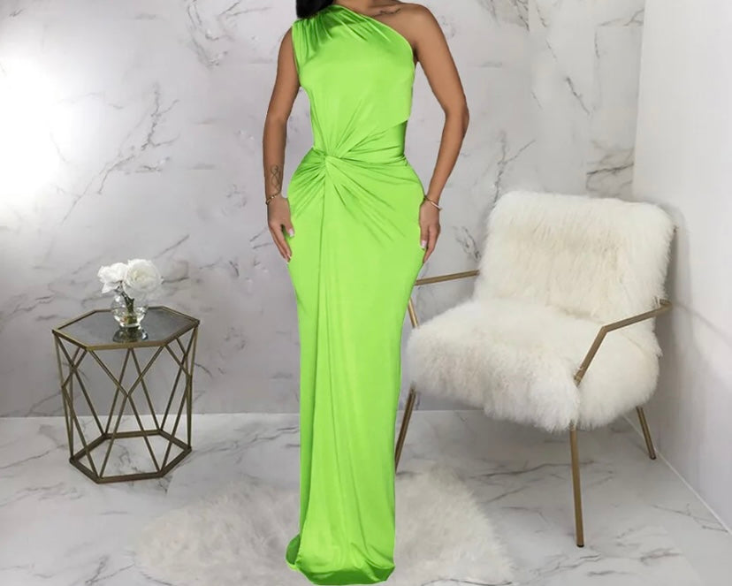 Women Sexy One Shoulder Sleeveless Color Maxi Dress