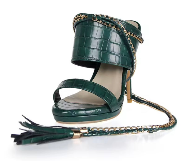 Women Color Fashion Chain Lace Up High Heel Sandals