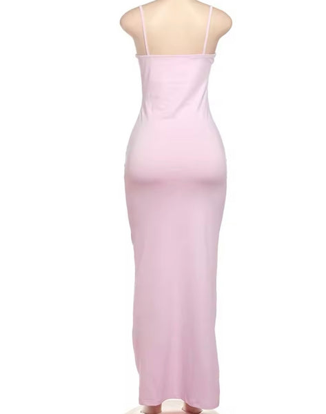 Women Sexy Sleeveless Solid Color Cut Out Heart Maxi Dress