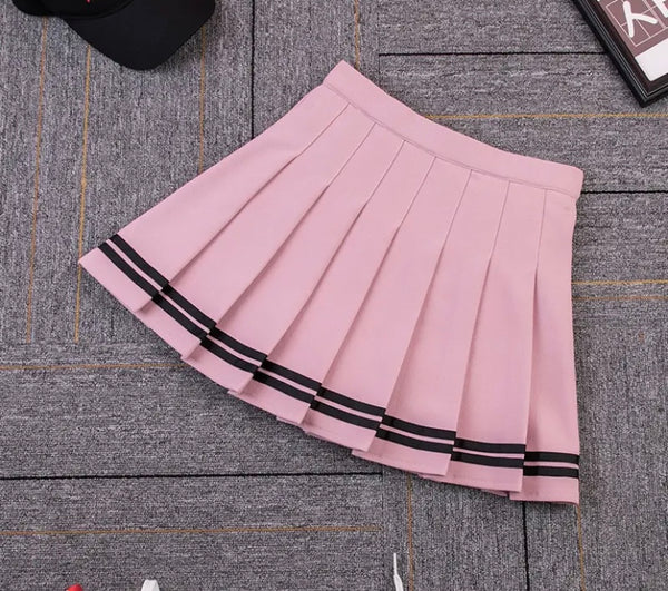 Women Fashion Striped Pleated Short Skirt