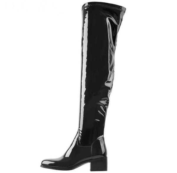 Women Fashion PU Over The Knee Flat Boots