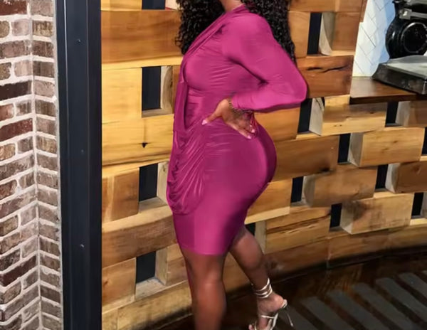 Women Sexy Draped Ruche Tassel Full Sleeve Dress