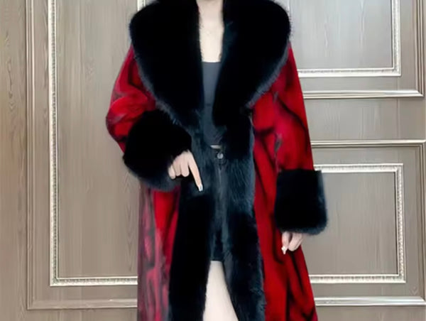 Women Red/Black Fashion Faux Fur Warm Jacket