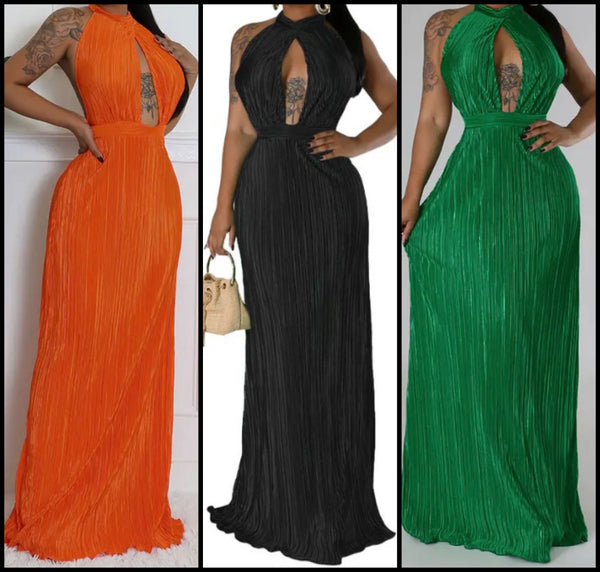 Women Sexy Halter Sleeveless Open Back Solid Color Maxi Dress