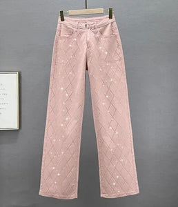 Women Fashion Bling Diamond Denim Pants