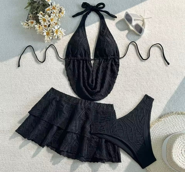 Women Sexy Halter Bikini Skirt Cover Up Set