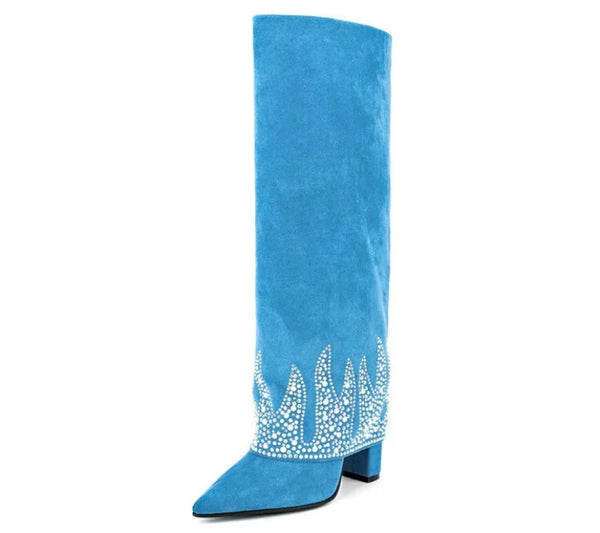 Women Fashion Color Suede Bling Knee High Boots