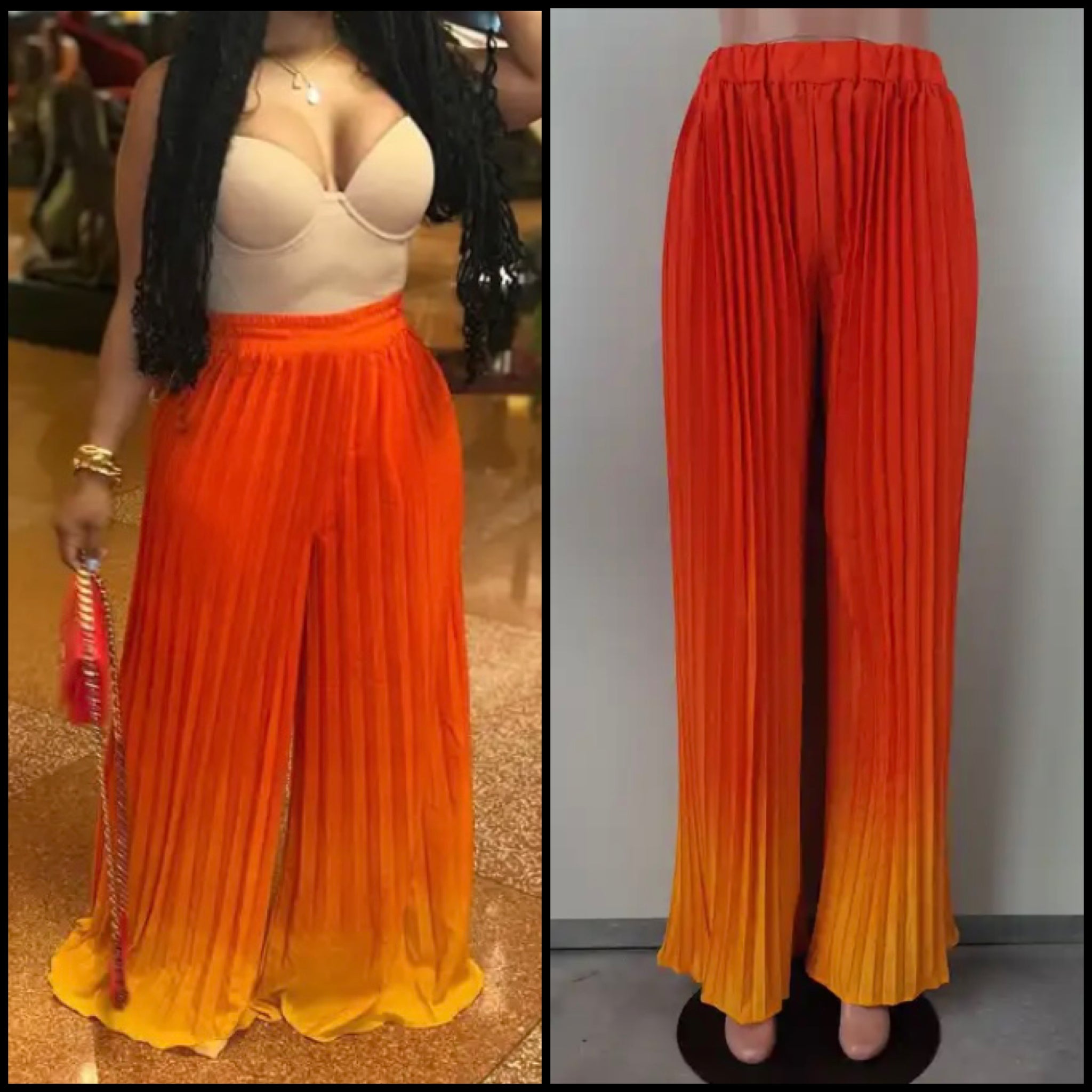 Women Fashion Gradient Pleated Wide Leg Pants