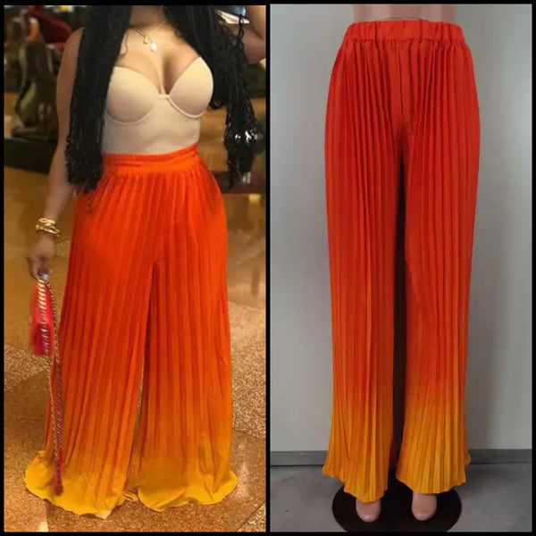 Women Fashion Gradient Pleated Wide Leg Pants