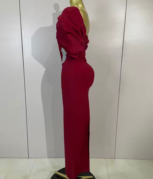 Women Elegant Off The Shoulder Bling Ruched Maxi Dress