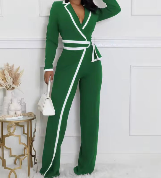 Women Fashion V-Neck Striped Full Sleeve Jumpsuit