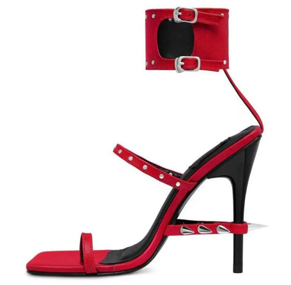 Women Fashion Open Toe Rivet Spiked High Heel Ankle Strap Sandals