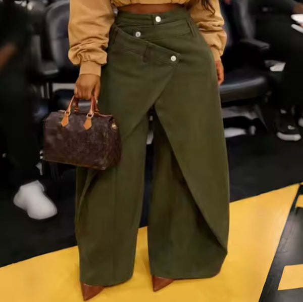Women Fashion Wide Leg Wrap Denim Pants