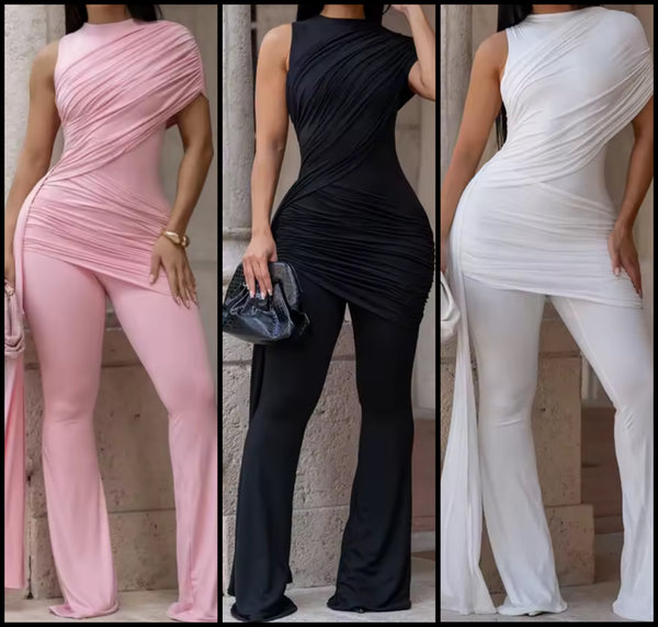 Women Ruched One Shoulder Tassel Fashion Jumpsuit