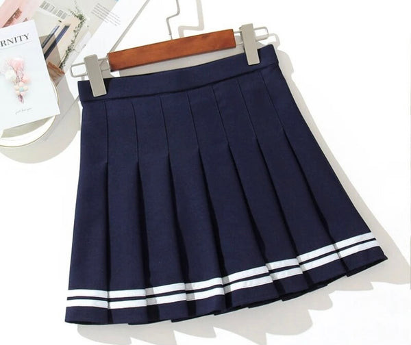 Women Fashion Striped Pleated Short Skirt