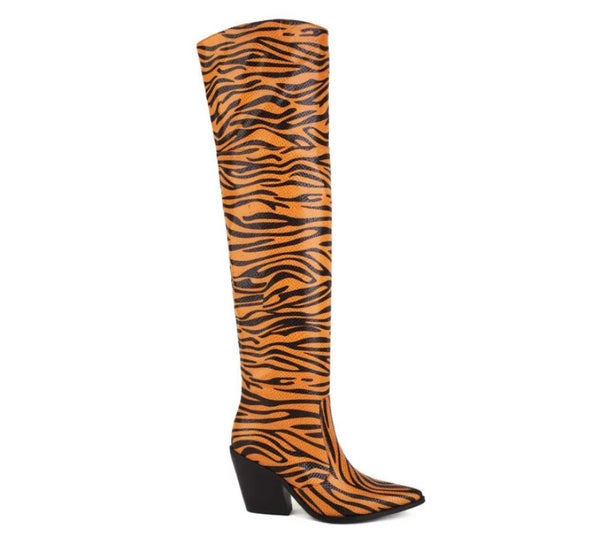 Women Faux Leather Zebra Print Western Boots