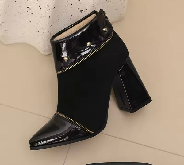 Women Fashion PU Suede Zipper High Heel Ankle Boots