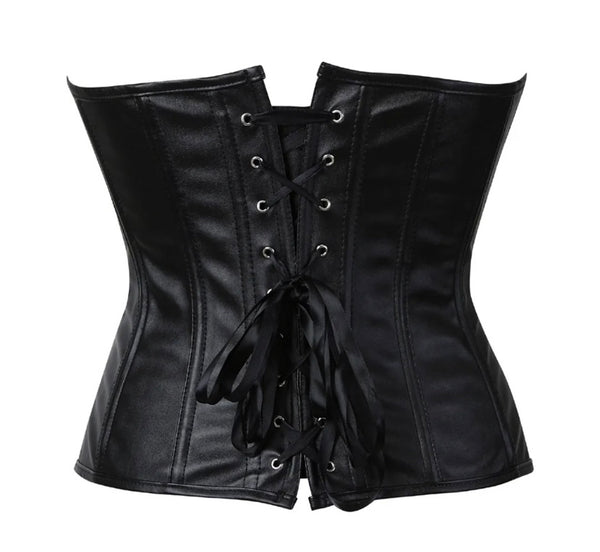 Women Fashion Faux Leather Zipper Strapless Corset Top