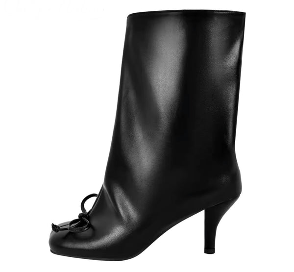 Women Fashion Round Toe Bow Ankle Boots