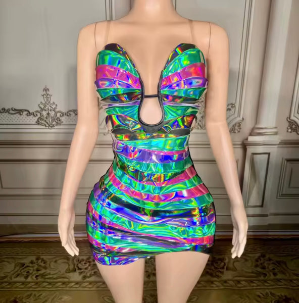 Women Sexy Metallic Colorful Sleeveless Velour Dress