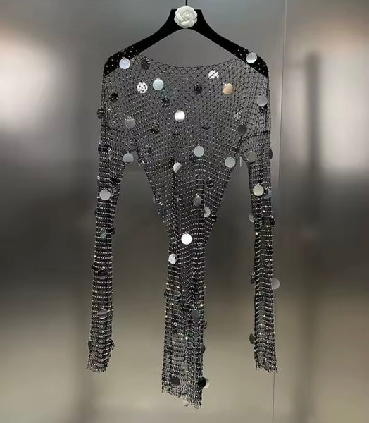 Women Sexy Fashion Sequins Bling Full Sleeve Top