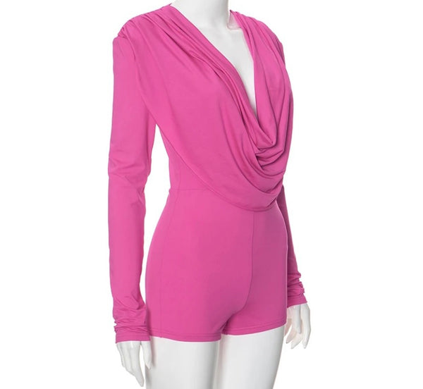 Women Sexy Fashion Pink Full Sleeve Romper