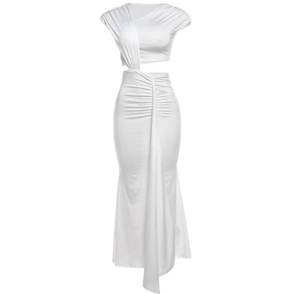 Women White Mesh Cut Out Sexy Maxi Dress