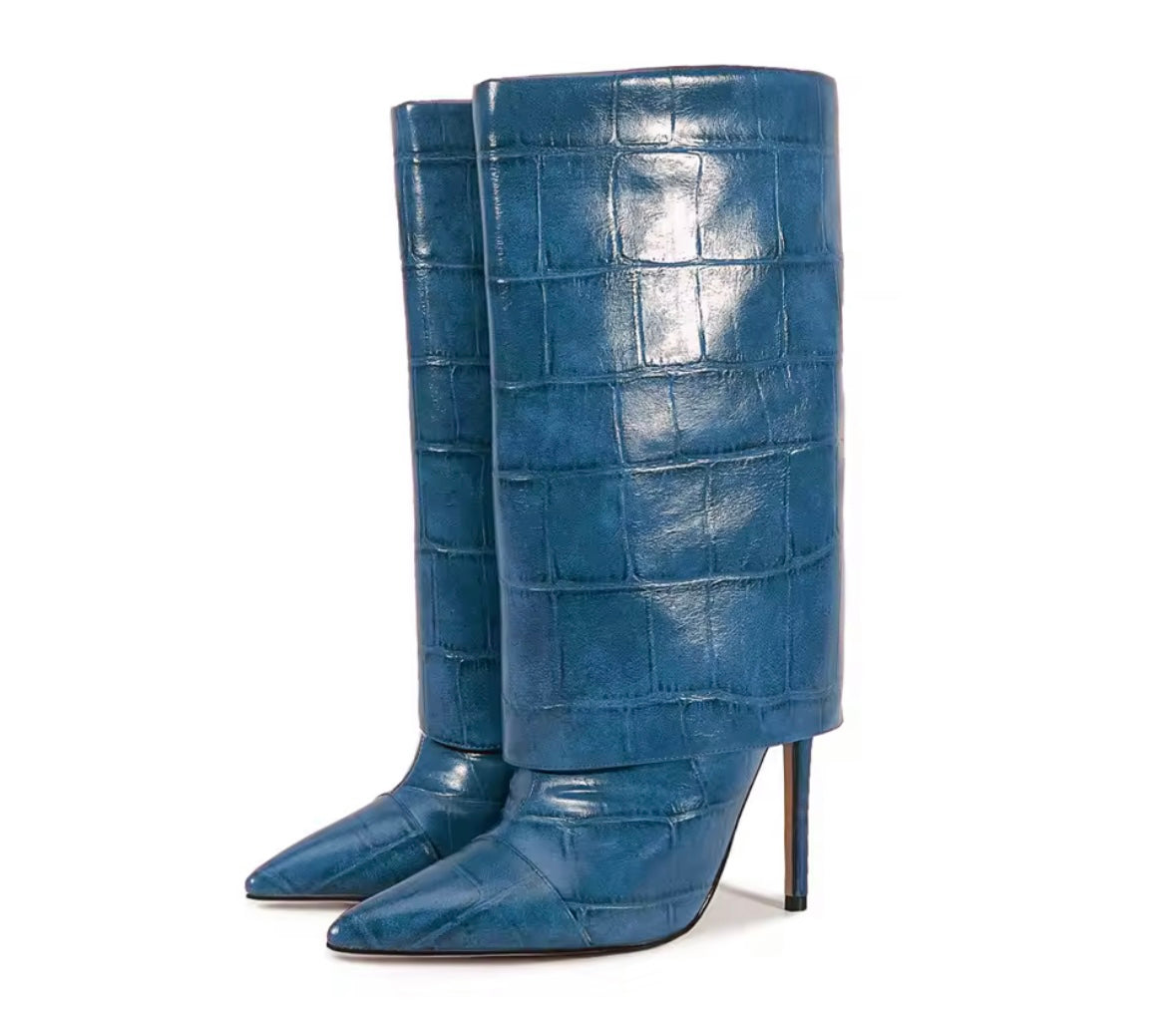 Women Pointed Toe Faux Leather Fashion High Heel Boots