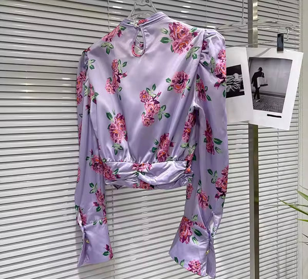 Women Floral Bow Full Sleeve Two Piece Embroidered Skirt Set