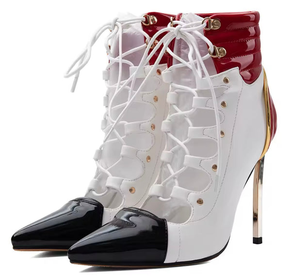 Women Fashion Color Patchwork Patent Leather Ankle Boots