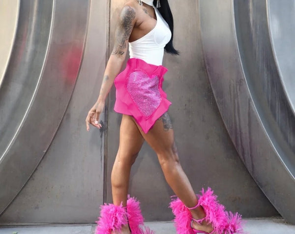 Women Pink Heart Fashion Rivet Skirt