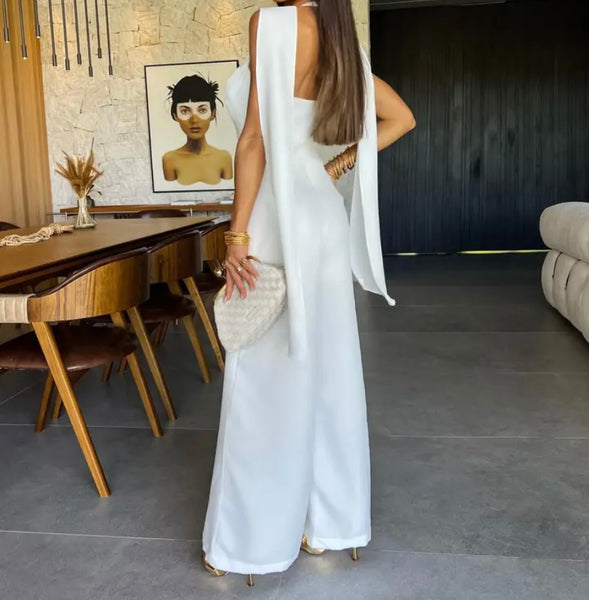 Women White Sexy Sleeveless Wide Leg Jumpsuit