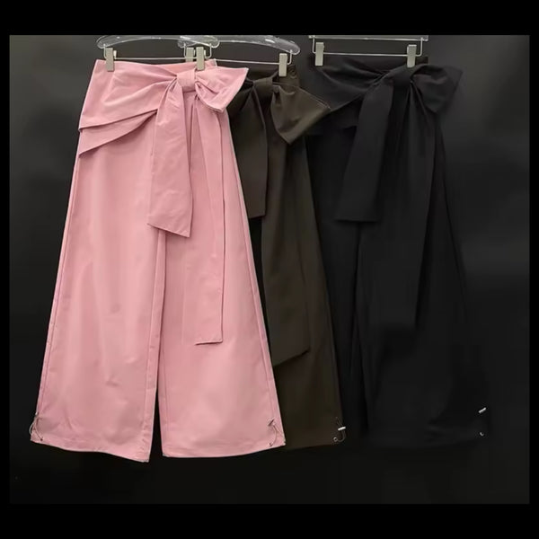 Women Color Fashion Bow Wide Leg Pants