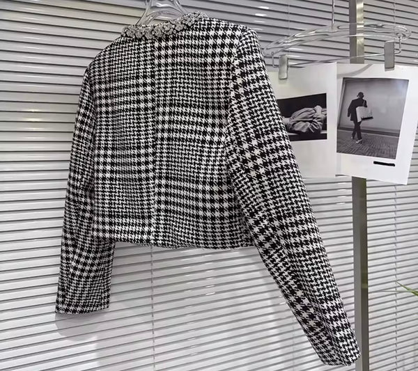 Women Fashion Plaid Button Up Blazer Two Piece Wrap Short Set