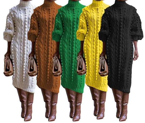 Women Fashion Turtleneck Full Sleeve Sweater Dress