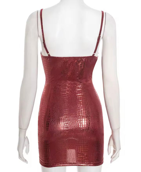 Women Sexy Sleeveless PU Dress