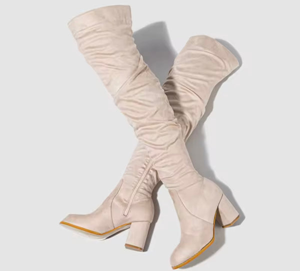 Women Color Suede Over The Knee High Heel Boots