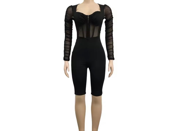 Women Sexy Fashion Mesh Patchwork Full Sleeve Romper