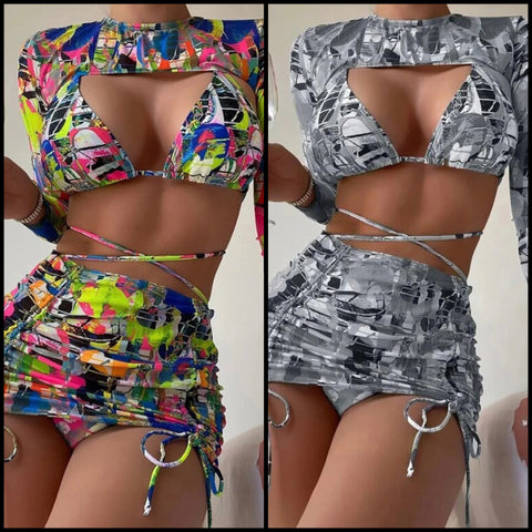 Women Sexy Colorful Bikini Cover Up Set