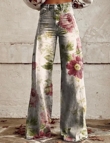 Women Fashion Colorful Print Wide Leg Pants