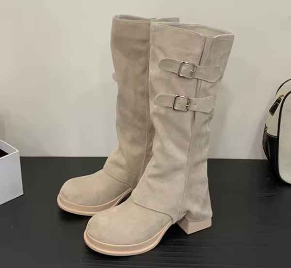 Women Suede Detachable Round Toe Fashion Knee/Ankle Boots