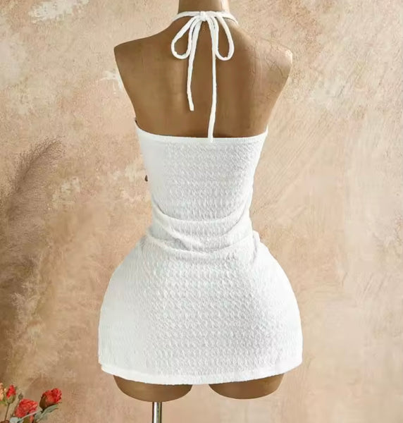 Women Sexy Halter Sleeveless Chain Cut Out Dress