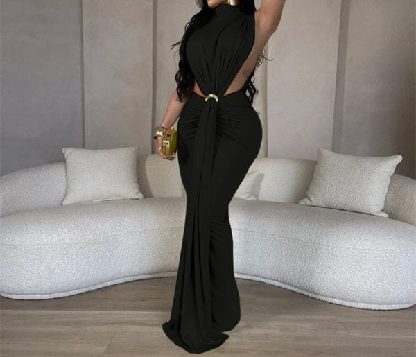 Women Sexy Solid Color Sleeveless Maxi Dress