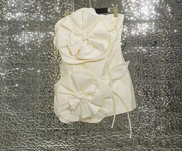 Women Sexy Strapless Flower Short Dress