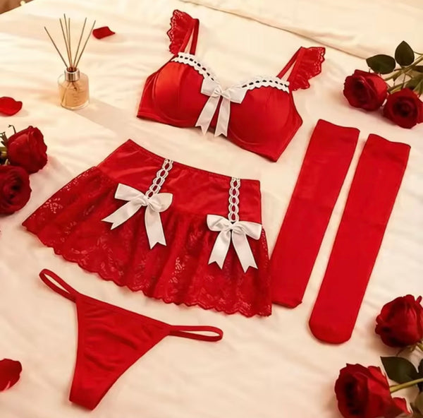 Women Sexy Lace Bow Lingerie Set