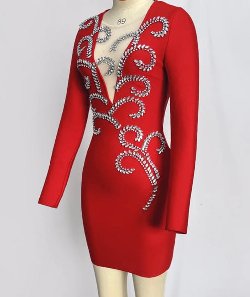 Women Sexy Full Sleeve Bling Patchwork Dress