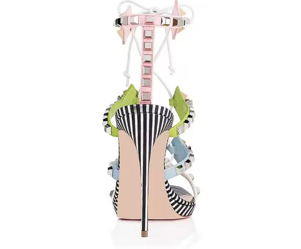 Women Fashion Rivet Lace Up High Heel Sandals