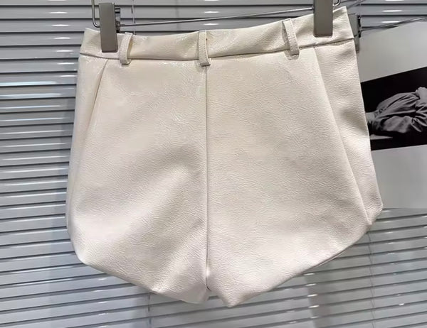 Women Color Fashion PU Shorts