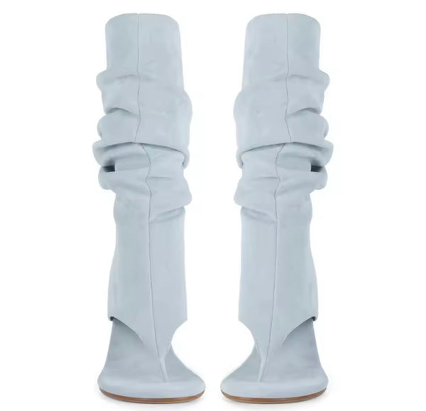 Women Fashion Suede Open Toe Ruched Wedge Ankle Boots